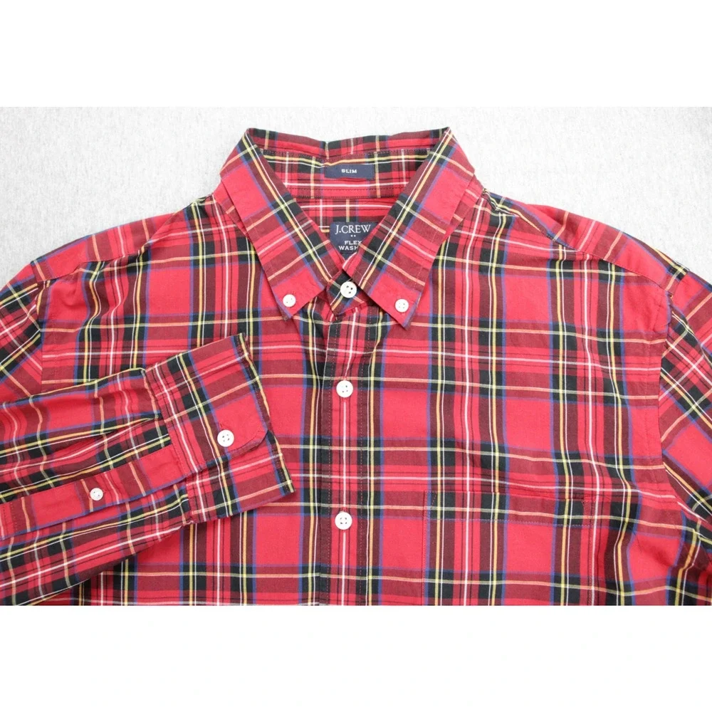 J Crew Shirt Mens Size Large Plaid Long Sleeve Slim Fit Flex Washed Button-Down